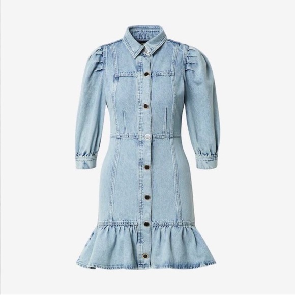 River Island Dresses & Skirts - River Island Tinker T Frill Mini Denim Shirt Dress in Light Blue